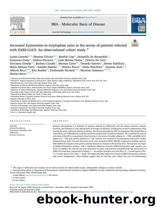 Increased kynurenine-to-tryptophan ratio in the serum of patients infected with SARS-CoV2: An observational cohort study. by unknow