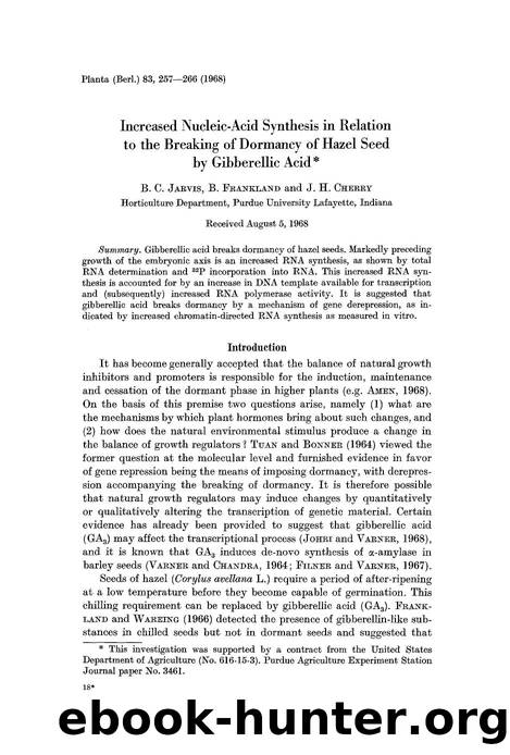 Increased nucleic-acid synthesis in relation to the breaking of dormancy of hazel seed by gibberellic acid by Unknown