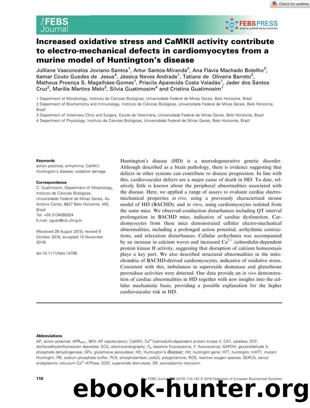Increased oxidative stress and CaMKII activity contribute to electroâmechanical defects in cardiomyocytes from a murine model of Huntington's disease by Unknown