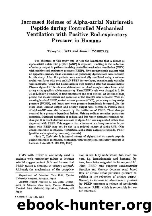 Increased release of alpha-atrial natriuretic peptide during controlled mechanical ventilation with positive end-expiratory pressure in humans by Unknown