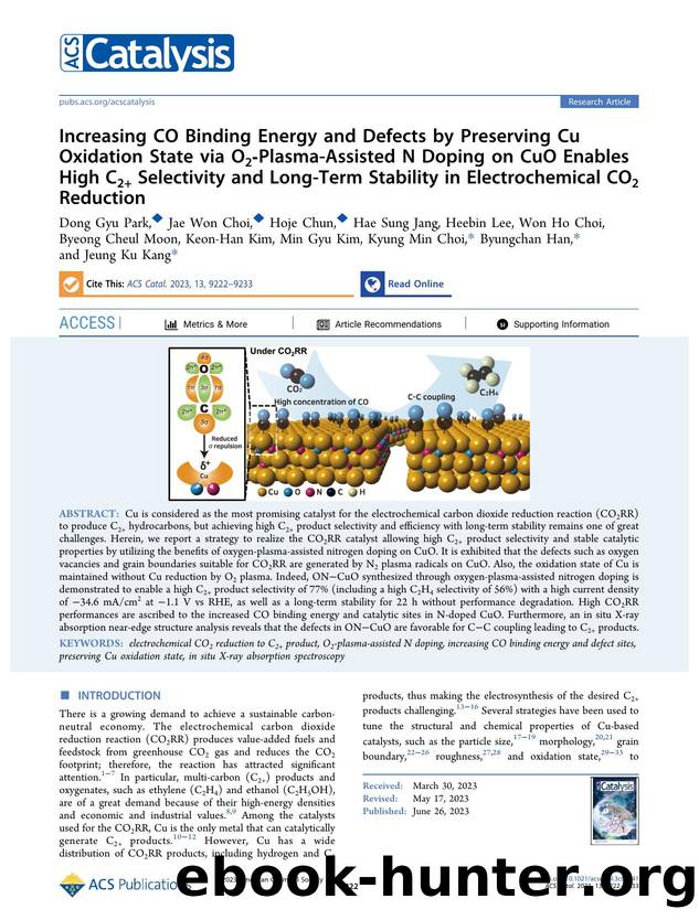 Increasing CO Binding Energy and Defects by Preserving Cu Oxidation State via O2-Plasma-Assisted N Doping on CuO Enables High C2+ Selectivity and Long-Term Stability in Electrochemical CO2 Reduction by unknow