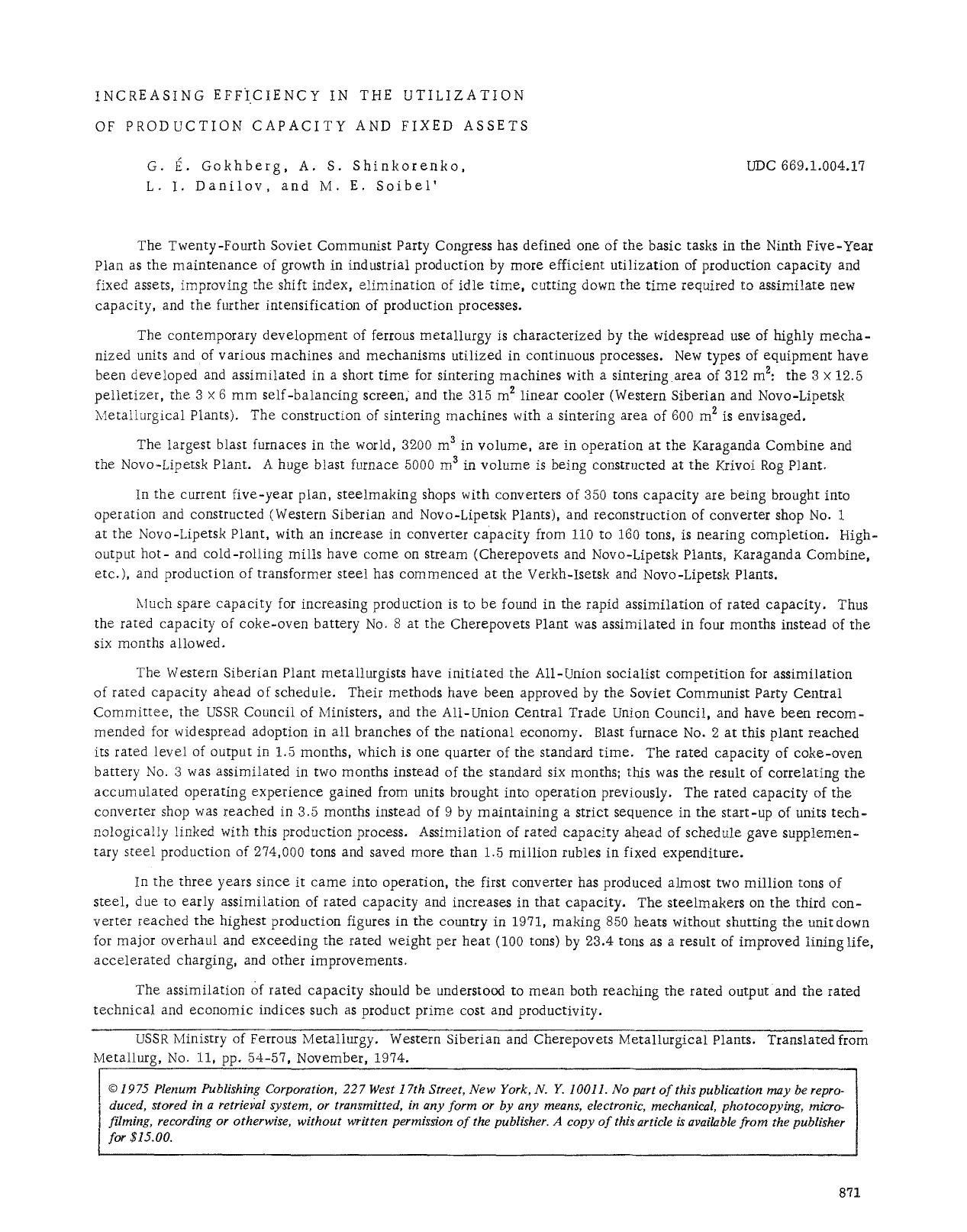 Increasing efficiency in the utilization of production capacity and fixed assets by Unknown