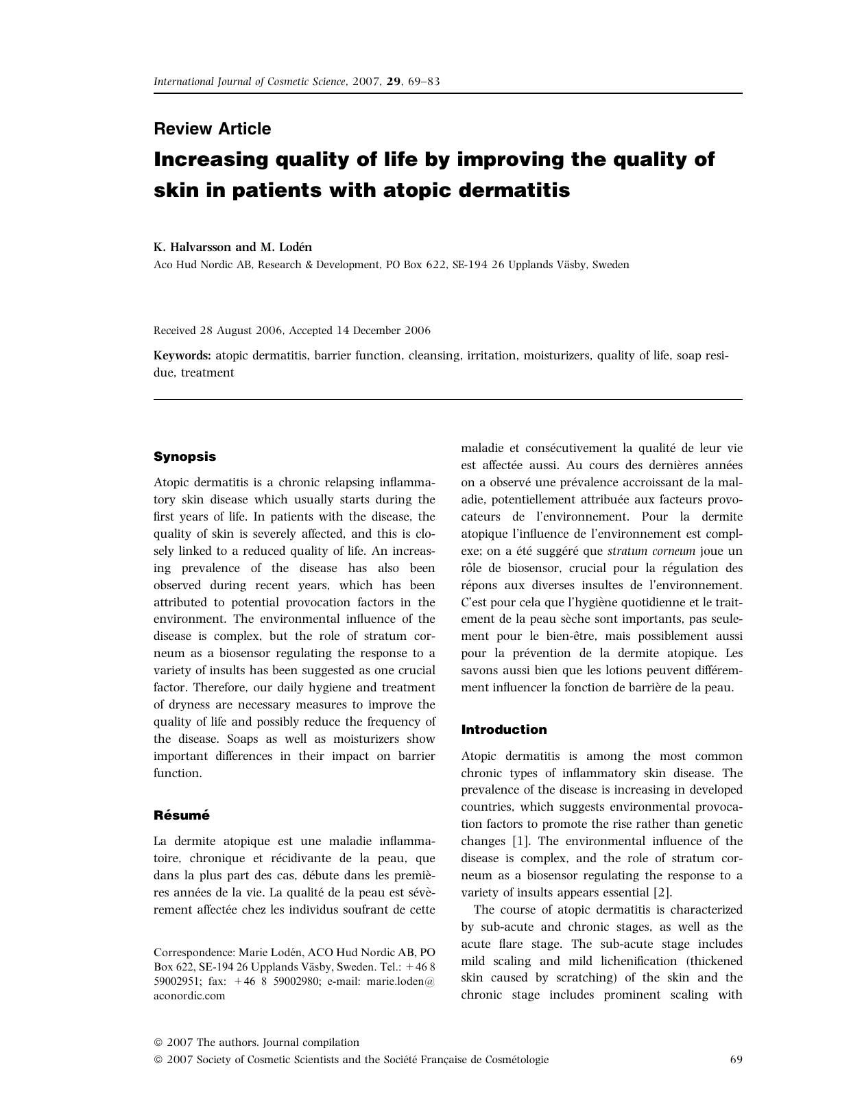 Increasing quality of life by improving the quality of skin in patients with atopic dermatitis by Unknown