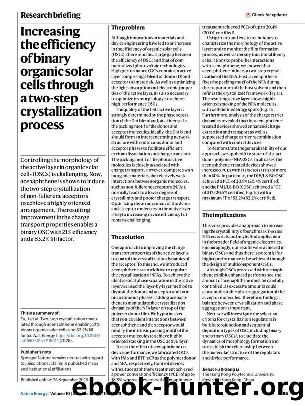 Increasing the efficiency of binary organic solar cells through a two-step crystallization process by Unknown