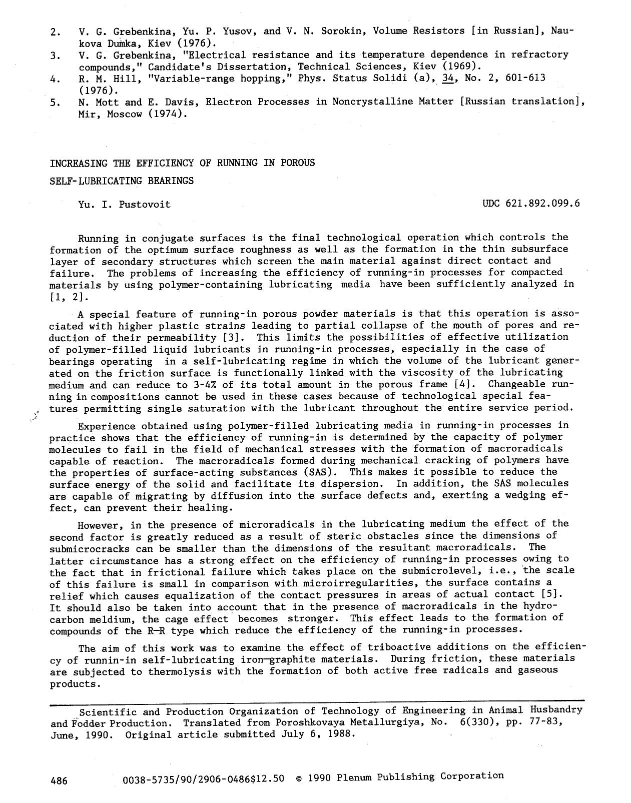 Increasing the efficiency of running in porous self-lubricating bearings by Unknown