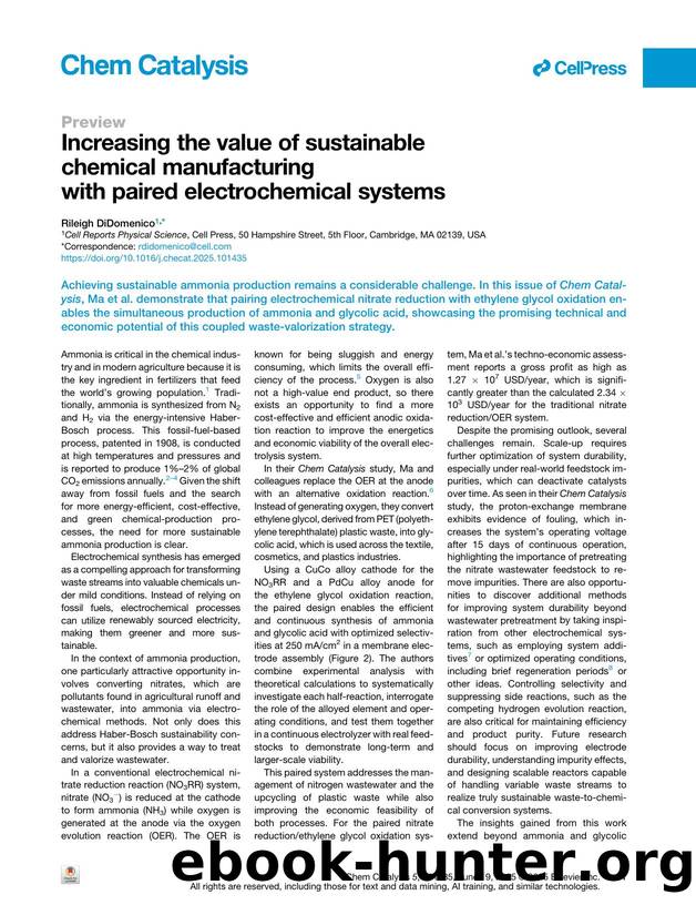 Increasing the value of sustainable chemical manufacturing with paired electrochemical systems by Rileigh DiDomenico