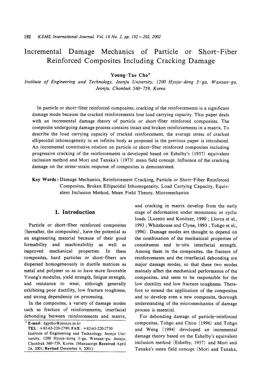 Incremental damage mechanics of particle or short-fiber reinforced composites including cracking damage by Unknown