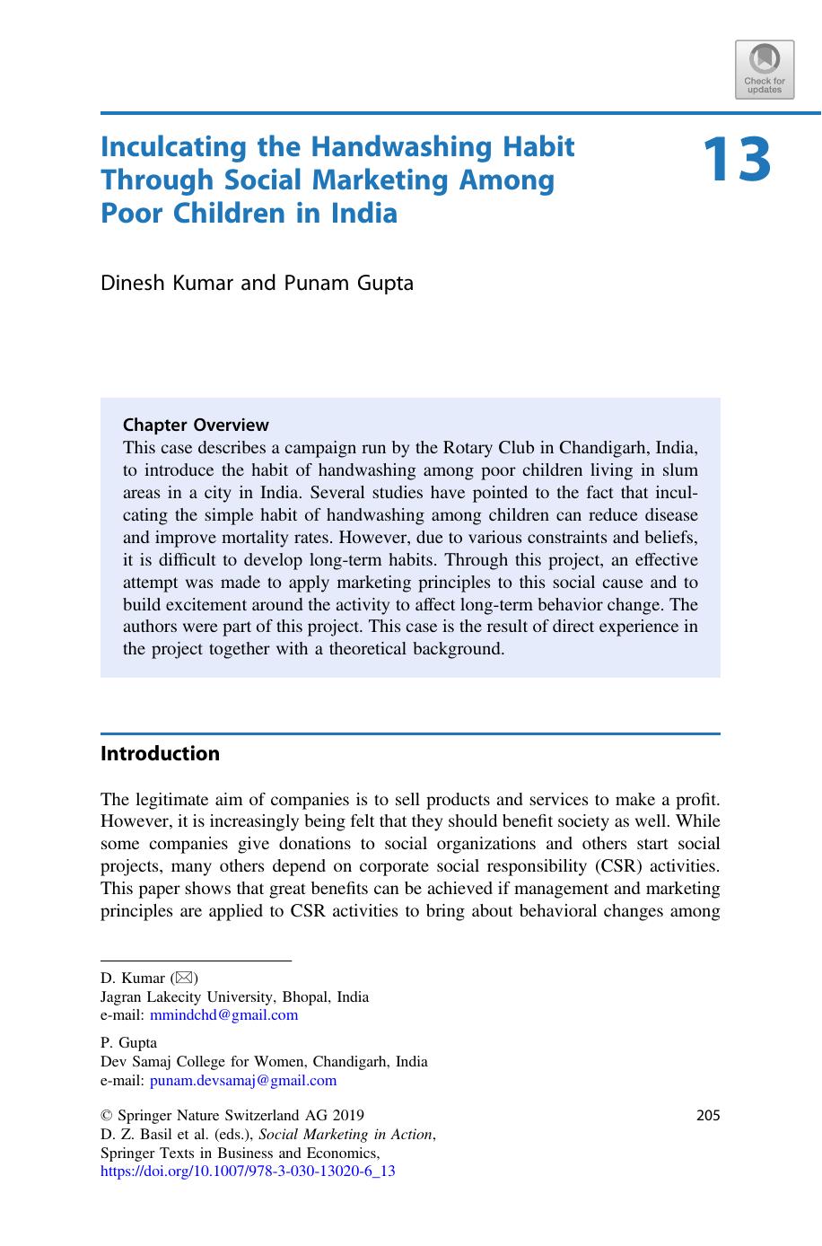 Inculcating the Handwashing Habit Through Social Marketing Among Poor Children in India by Dinesh Kumar & Punam Gupta