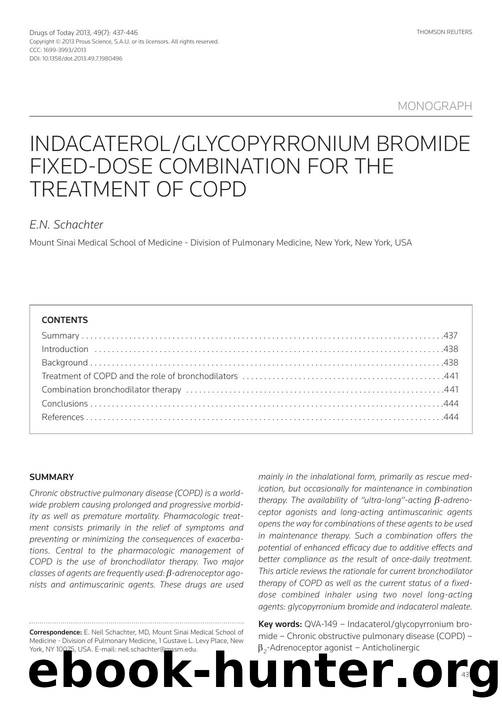 Indacaterolglycopyrronium bromide fixed-dose combination for the treatment of COPD by Copyright © 2013 Prous Science & S.A.U. or its licensors. All rights reserved