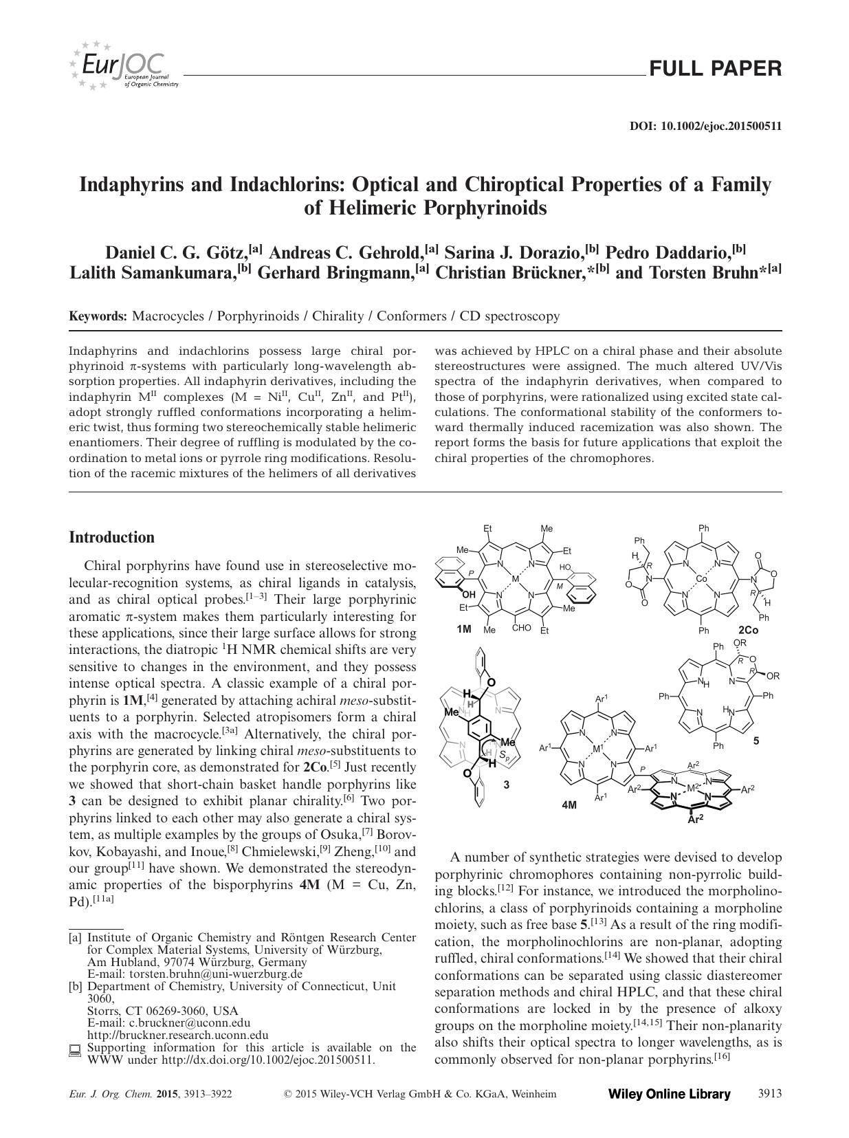 Indaphyrins and Indachlorins: Optical and Chiroptical Properties of a Family of Helimeric Porphyrinoids by Unknown