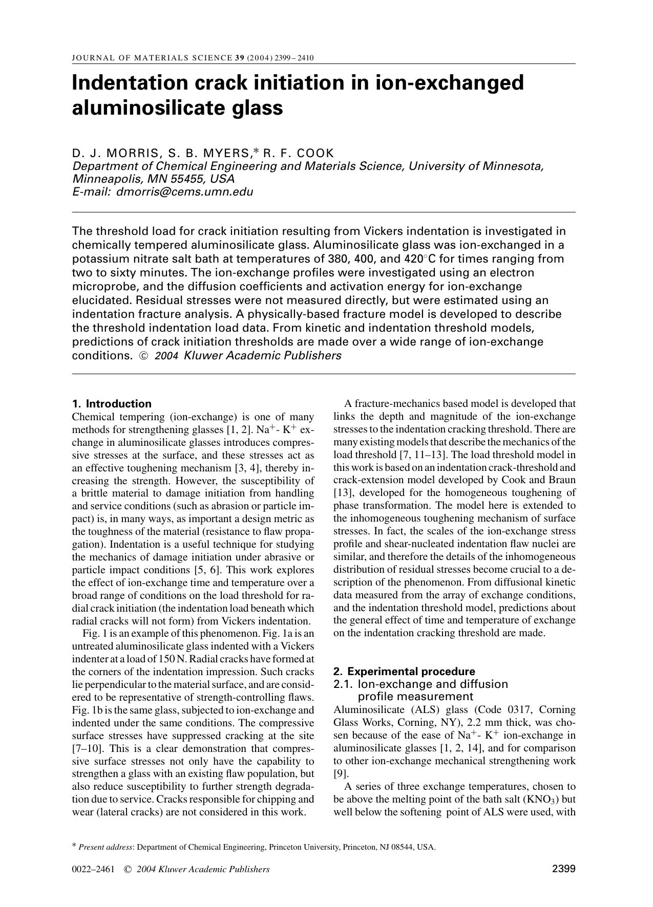 Indentation crack initiation in ion-exchanged aluminosilicate glass by Unknown