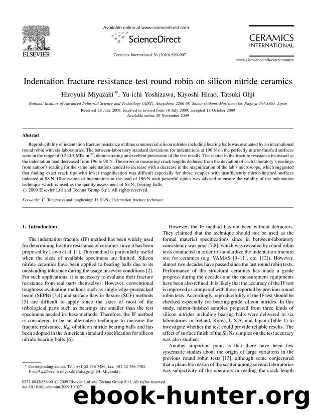 Indentation fracture resistance test round robin on silicon nitride ceramics by Hiroyuki Miyazaki; Yu-ichi Yoshizawa; Kiyoshi Hirao; Tatsuki Ohji
