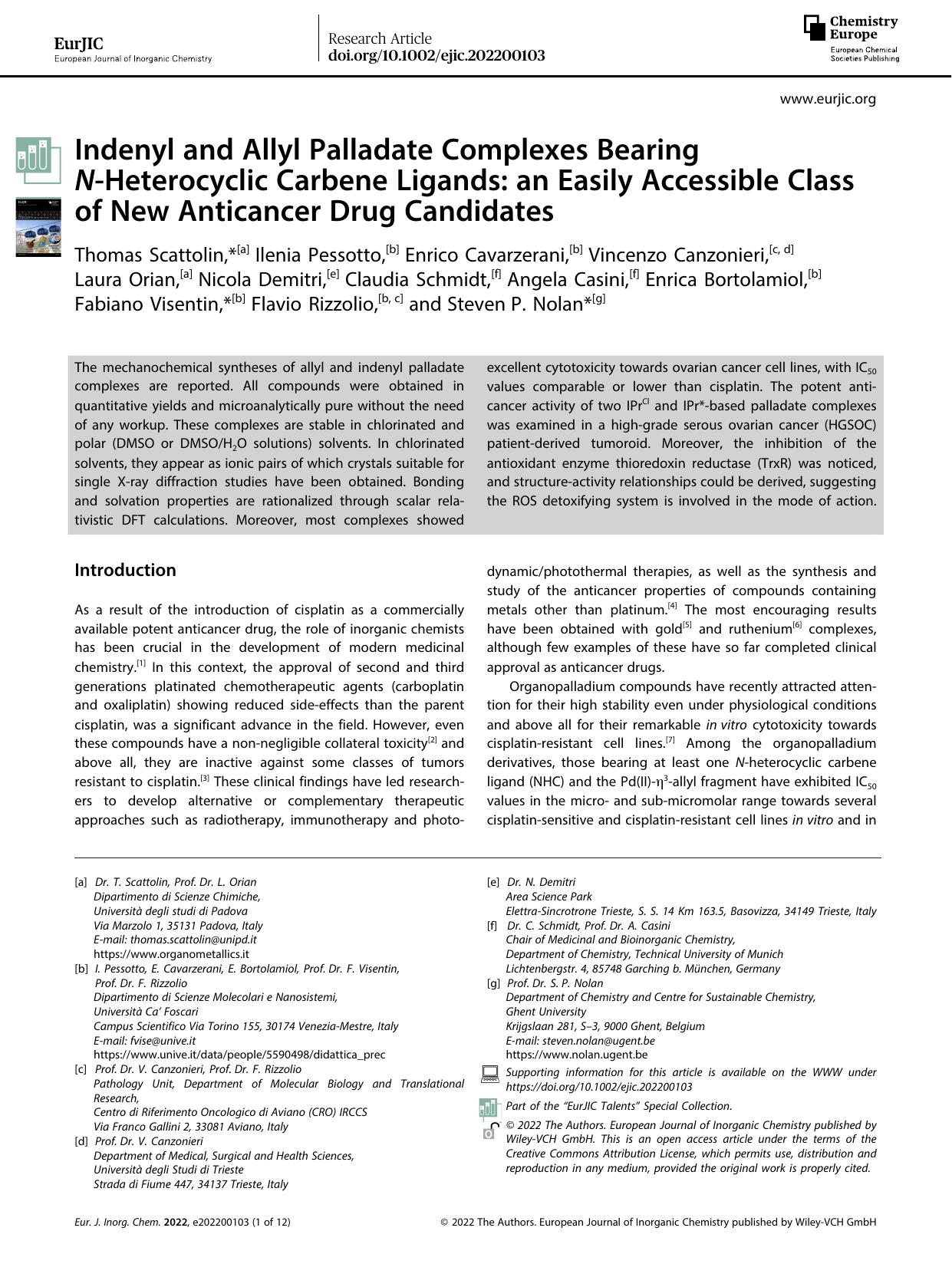Indenyl and Allyl Palladate Complexes Bearing NâHeterocyclic Carbene Ligands: an Easily Accessible Class of New Anticancer Drug Candidates by Unknown
