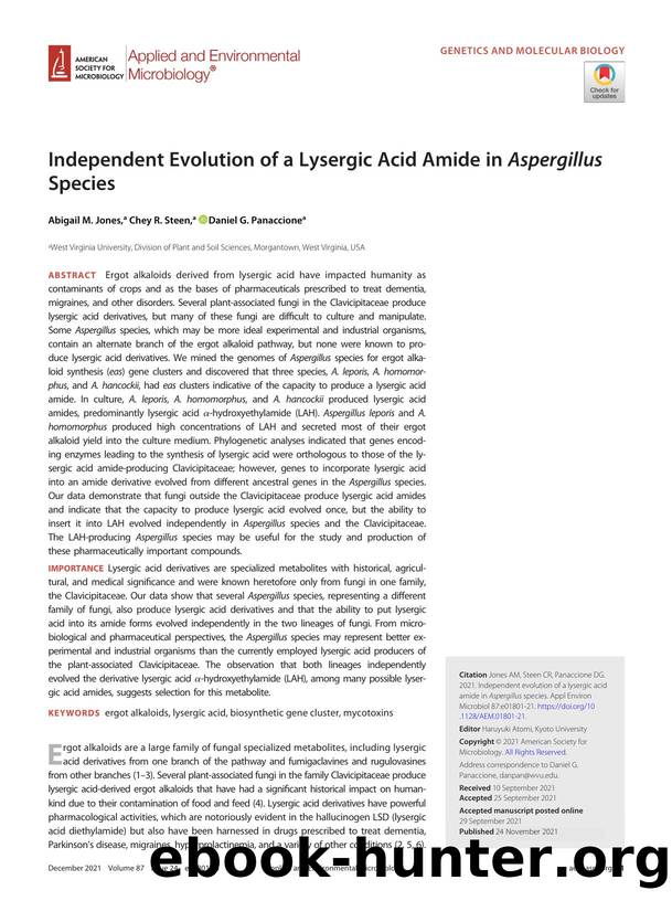 Independent Evolution of a Lysergic Acid Amide in Aspergillus Species by Abigail M. Jones & Chey R. Steen & Daniel G. Panaccione