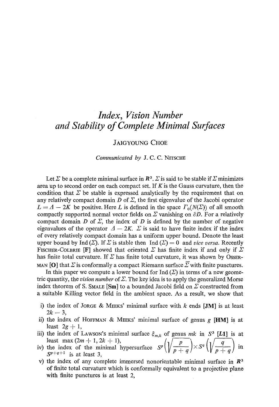 Index, vision number and stability of complete minimal surfaces by Unknown