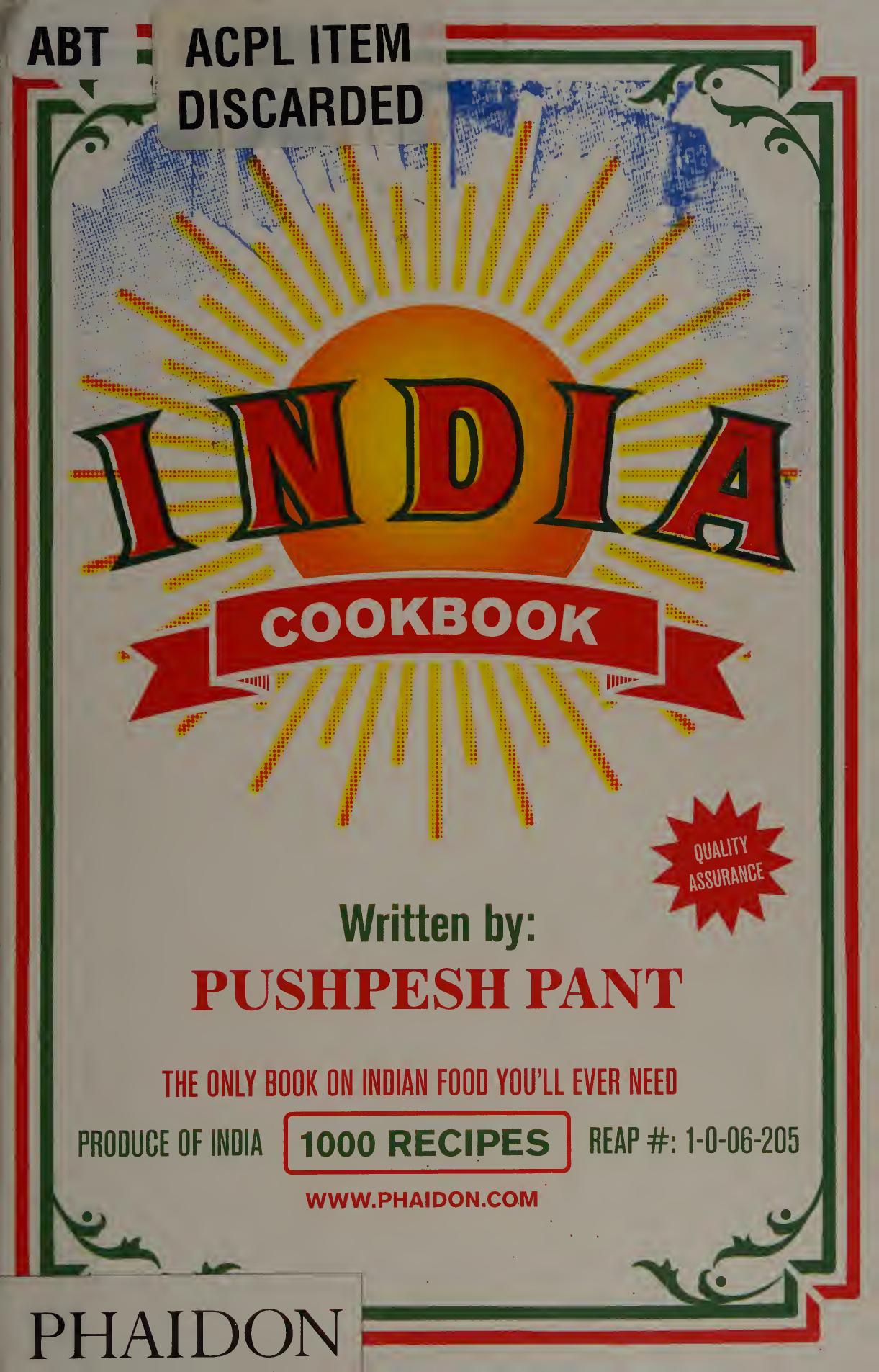 India Cookbook by Pushpesh Pant