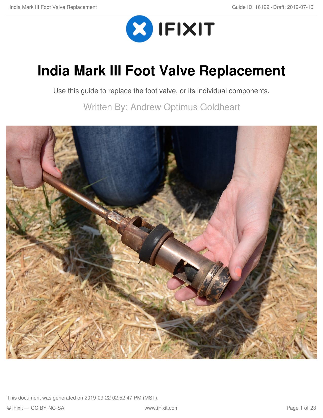 India Mark III Foot Valve Replacement by Unknown