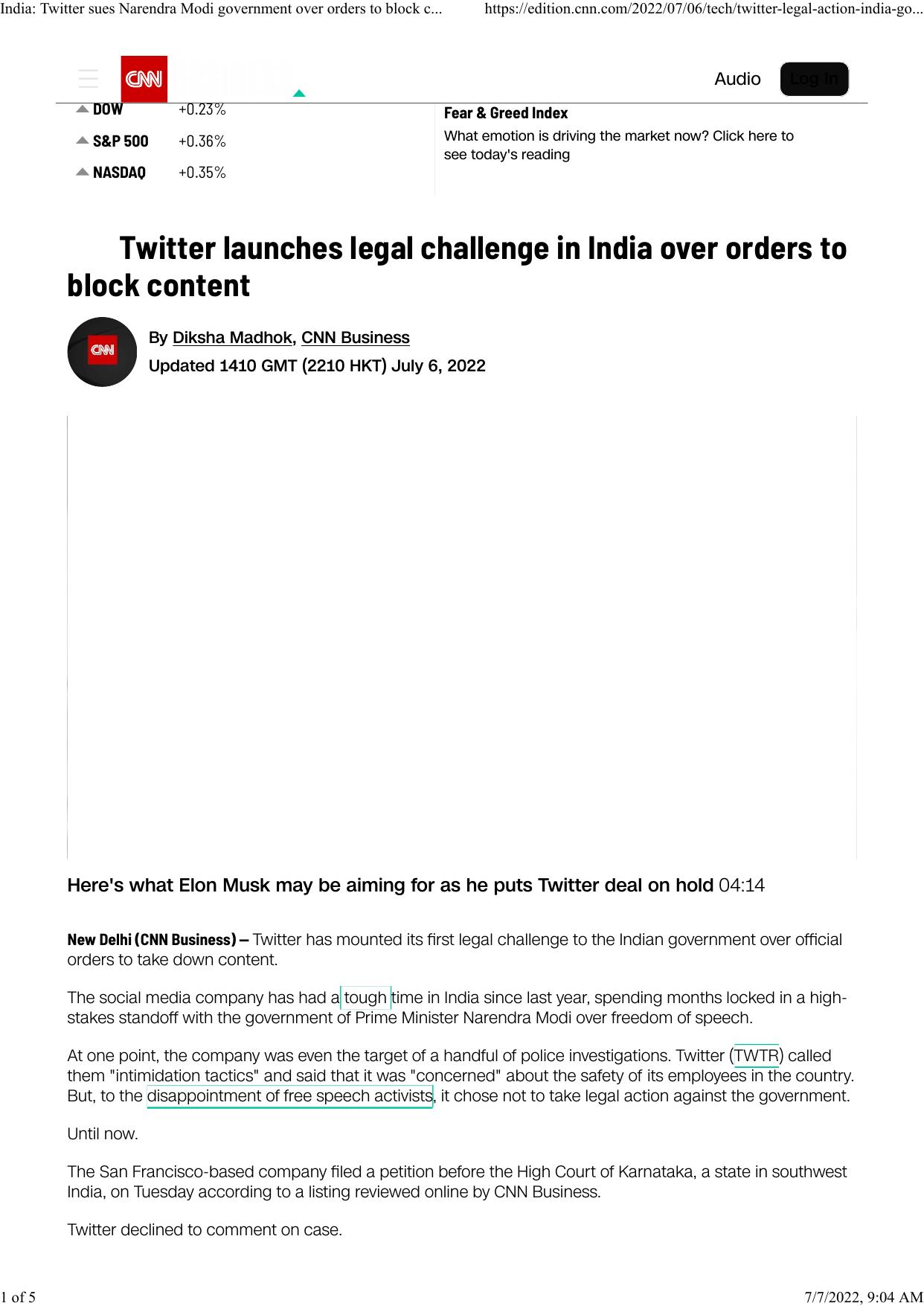 India Twitter sues Narendra Modi government over orders to block content by CNN