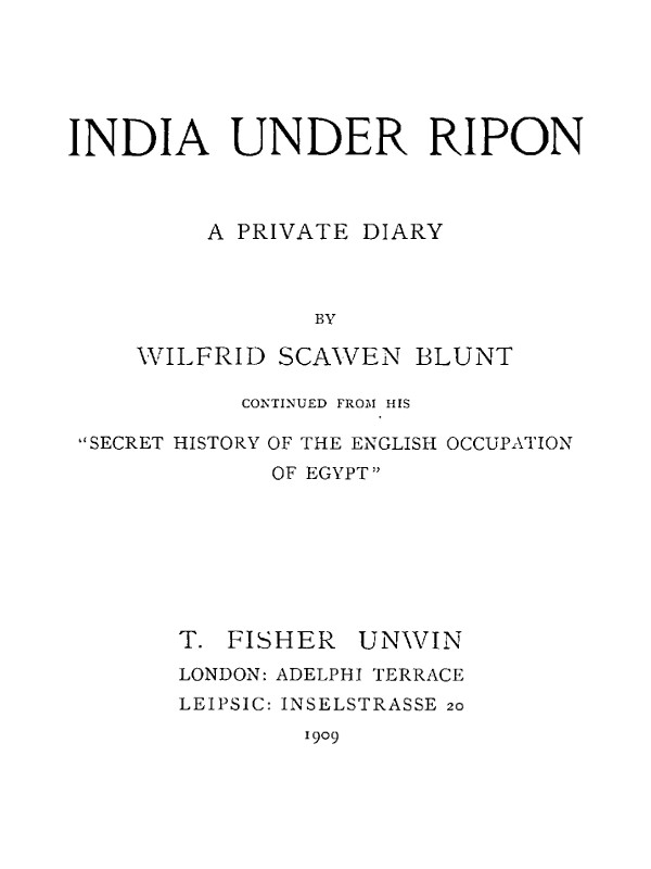 India Under Ripon / A Private Diary