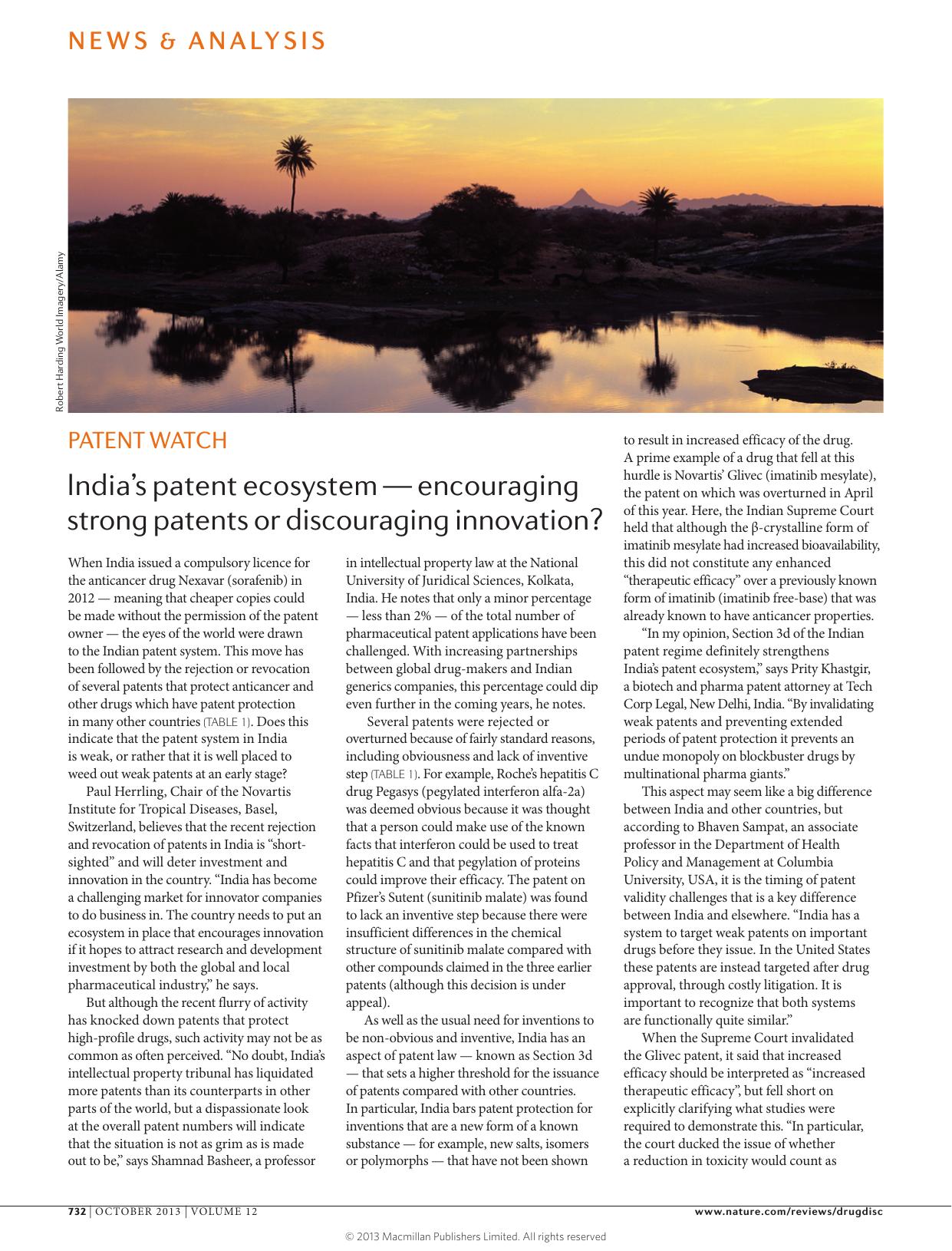 India's patent ecosystem â encouraging strong patents or discouraging innovation? by Charlotte Harrison
