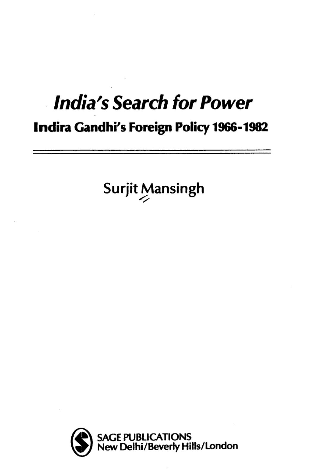India's search for power : Indira Gandhi's foreign policy, 1966-1982 by Surjit Mansingh