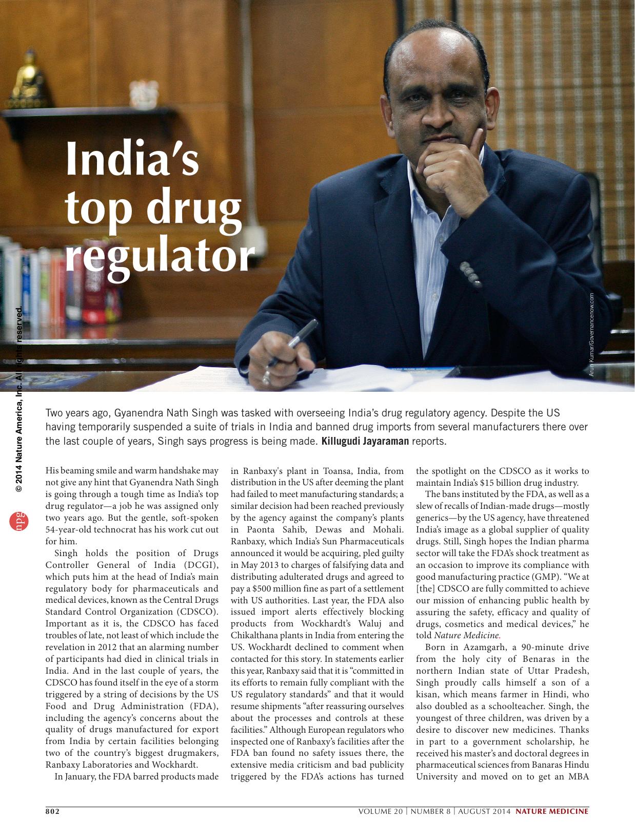 India's top drug regulator by Killugudi Jayaraman