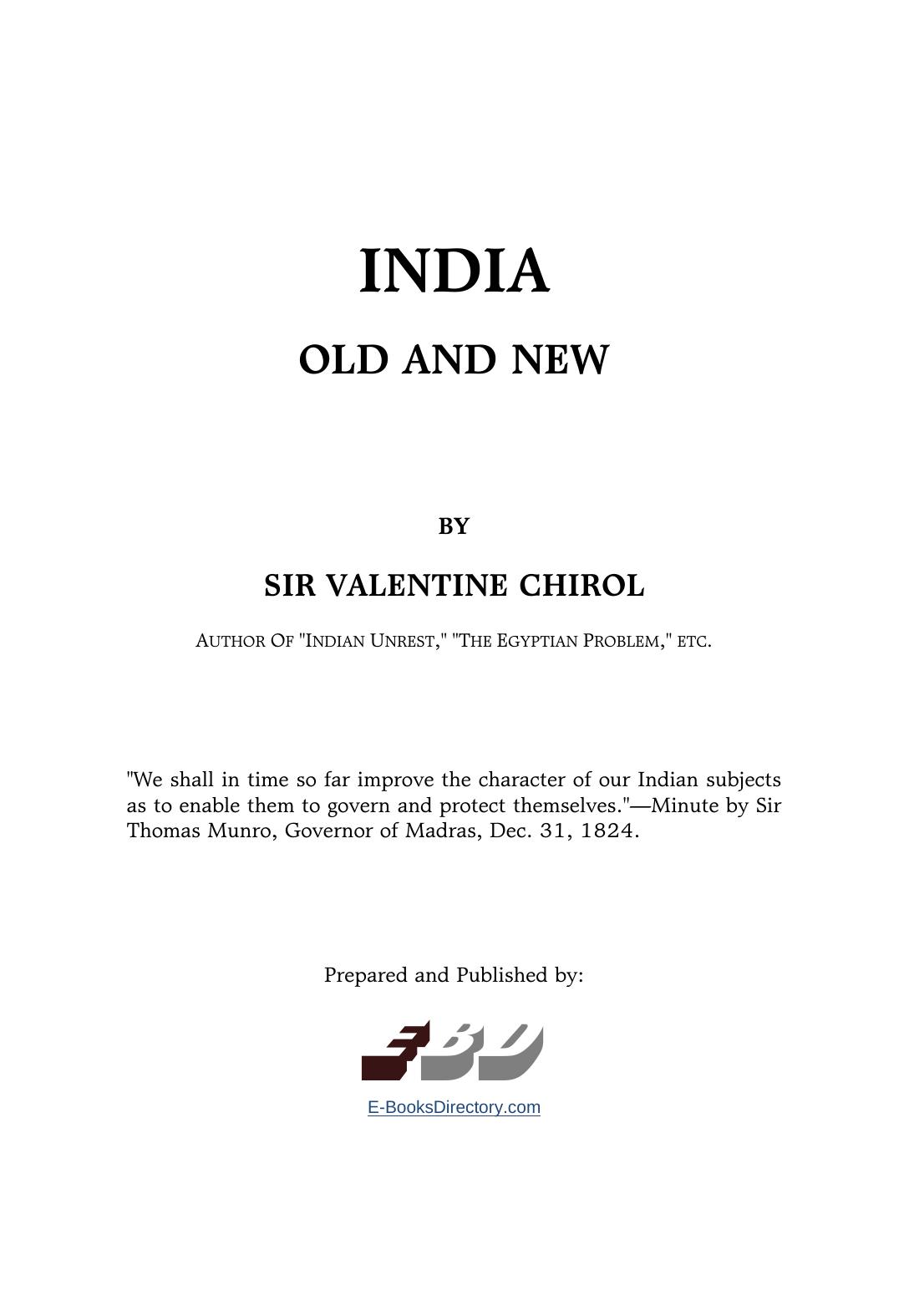India: Old And New (1921) by Valentine Chirol