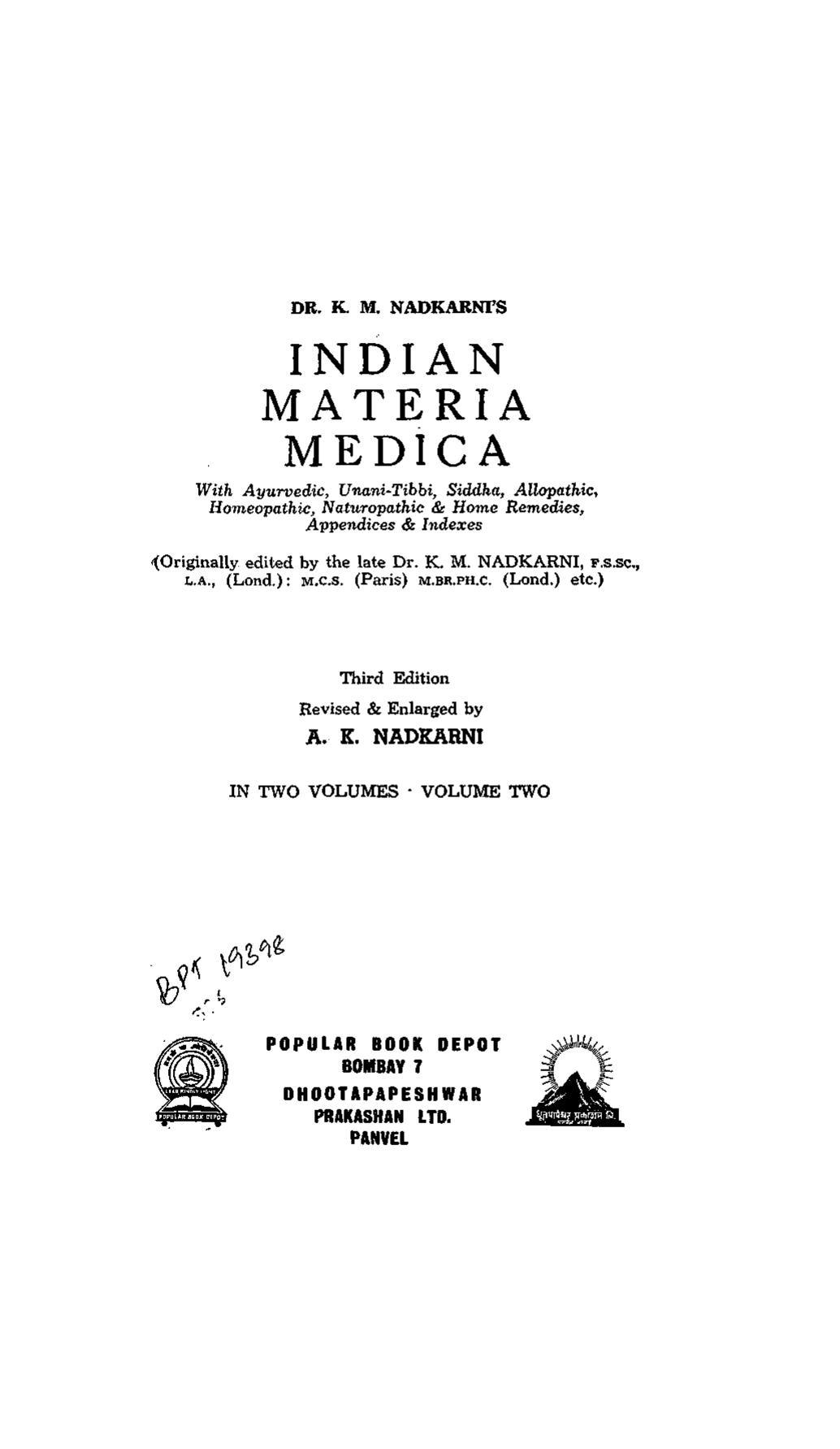 Indian Materia medica. Vol.2 by Nadkarni K.M