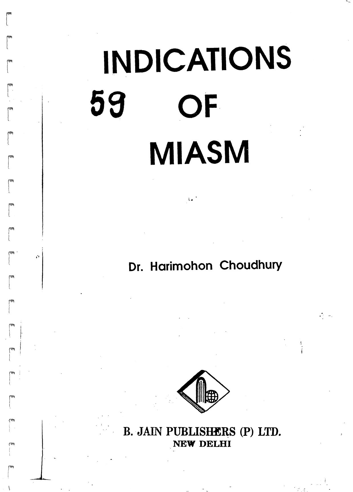 Indications of Miasms by Harimohan Choudhury