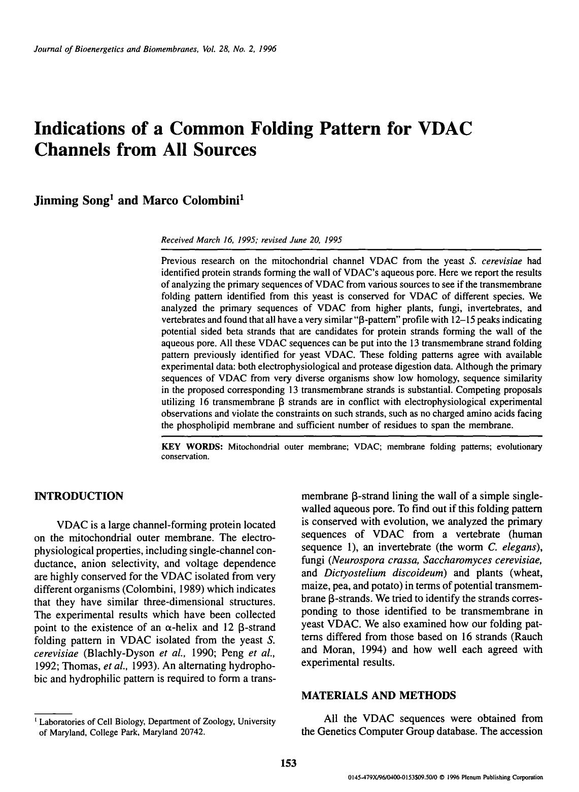 Indications of a common folding pattern for VDAC channels from all sources by Unknown