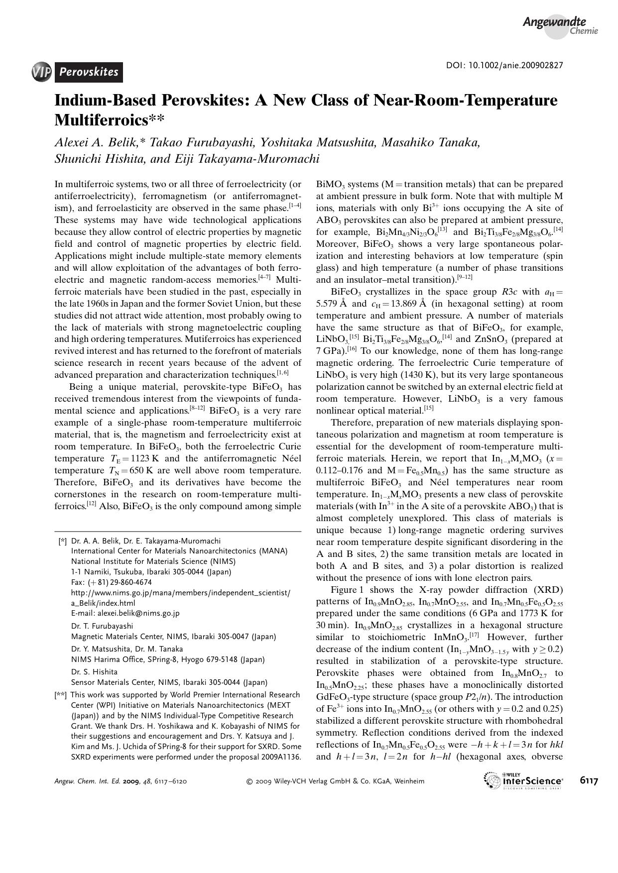 Indium-Based Perovskites: A New Class of Near-Room-Temperature Multiferroics by Unknown