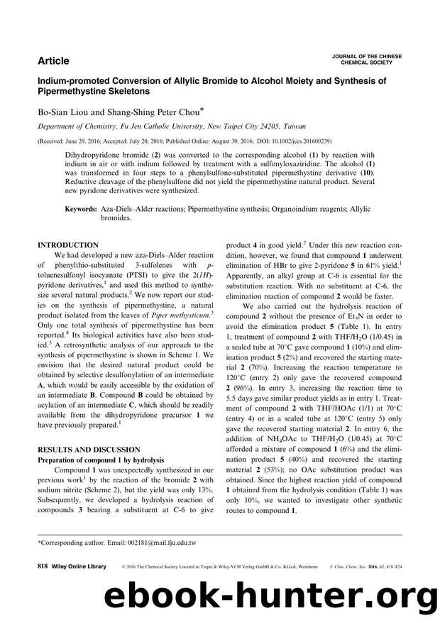 Indium-promoted Conversion of Allylic Bromide to Alcohol Moiety and Synthesis of Pipermethystine Skeletons by Unknown