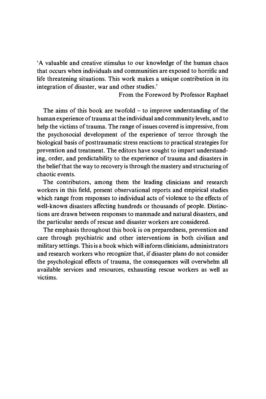 Individual and Community Responses to Trauma and Disaster: the Structure of Human Chaos by Robert J. Ursano Brian G. McCaughey Carol S. Fullerton Beverley Raphael