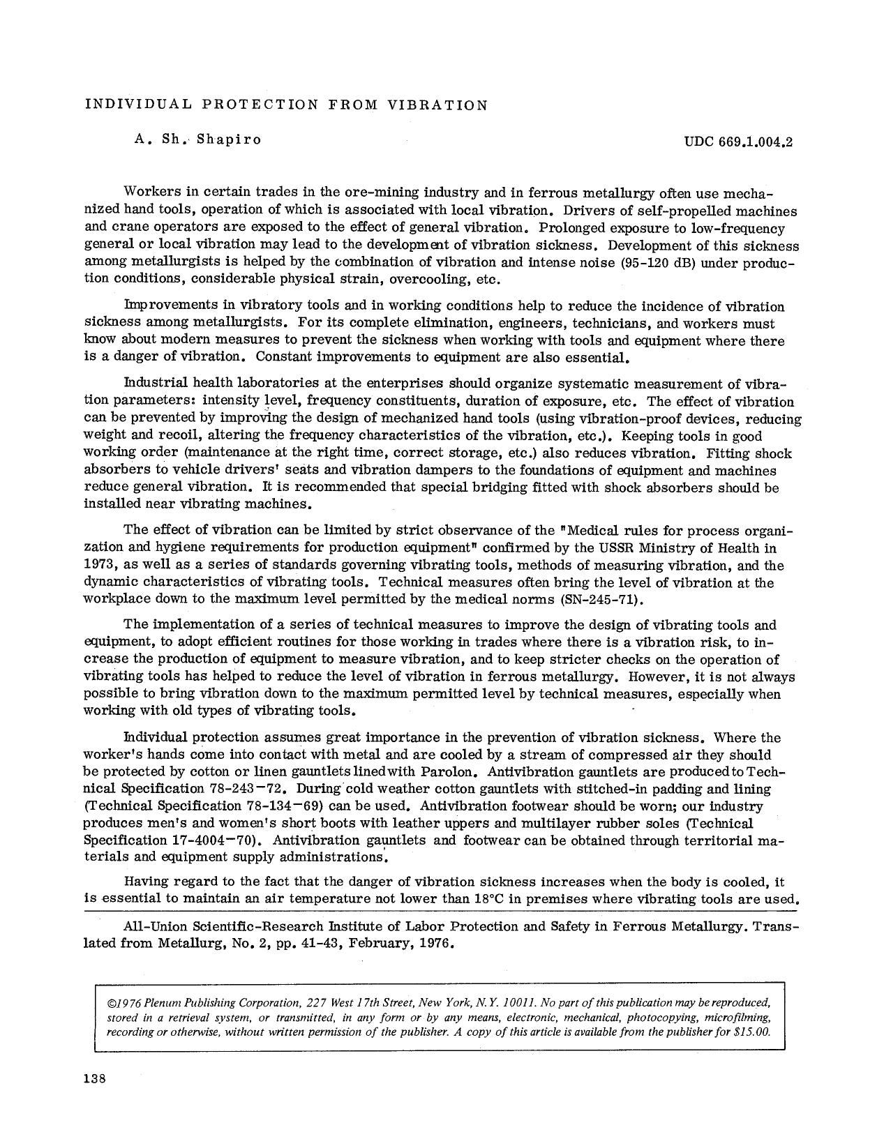Individual protection from vibration by Unknown