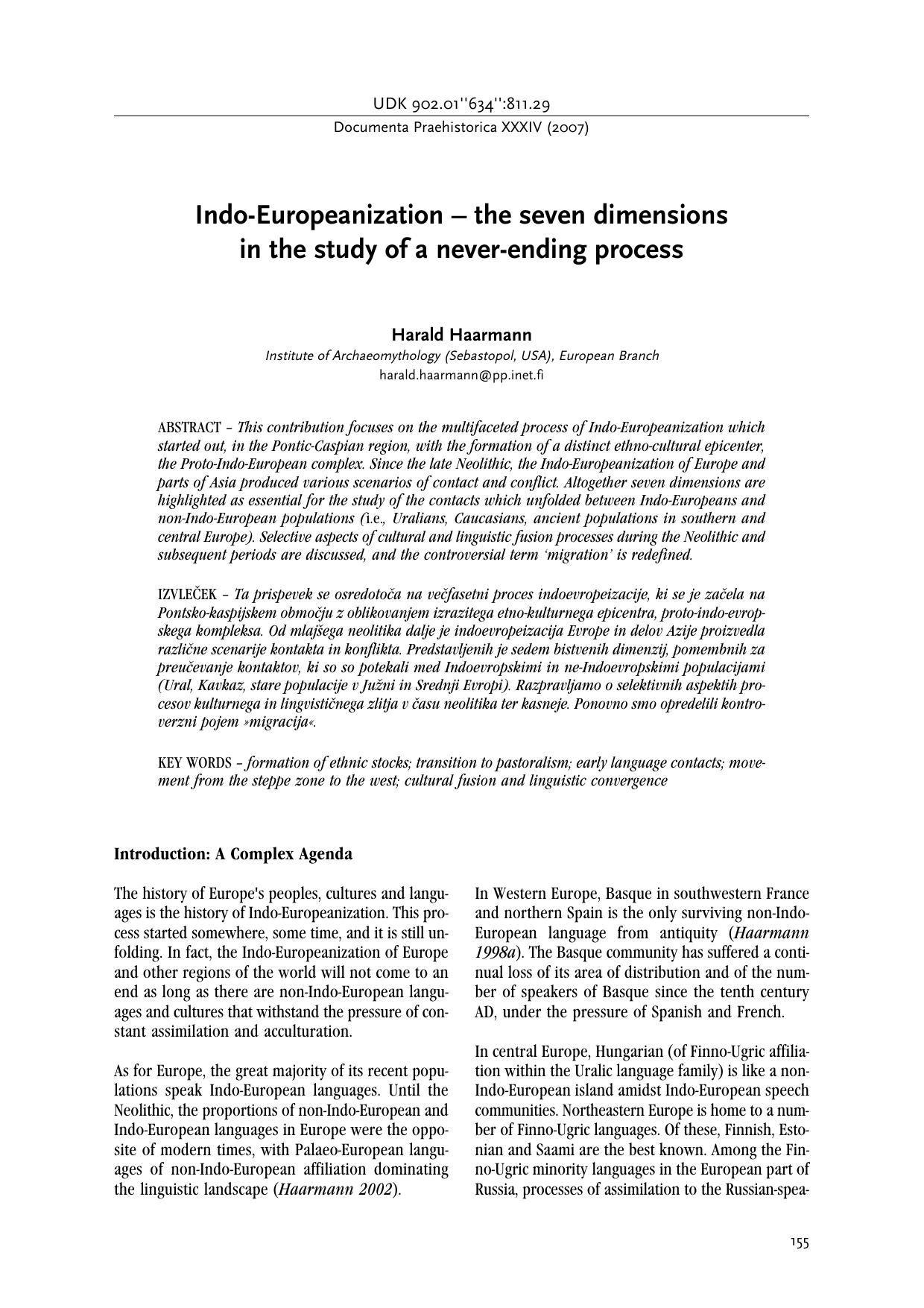 Indo-Europeanization - the seven dimensions in the study of a never-ending process by Haarmann H