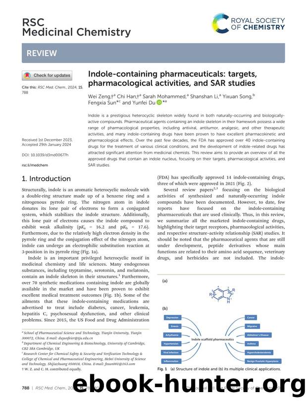 Indole-containing pharmaceuticals: targets, pharmacological activities, and SAR studies by Wei Zeng & Chi Han & Sarah Mohammed & Shanshan Li & Yixuan Song & Fengxia Sun & Yunfei Du