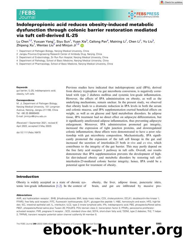 Indolepropionic acid reduces obesityâinduced metabolic dysfunction through colonic barrier restoration mediated via tuft cellâderived ILâ25 by Unknown