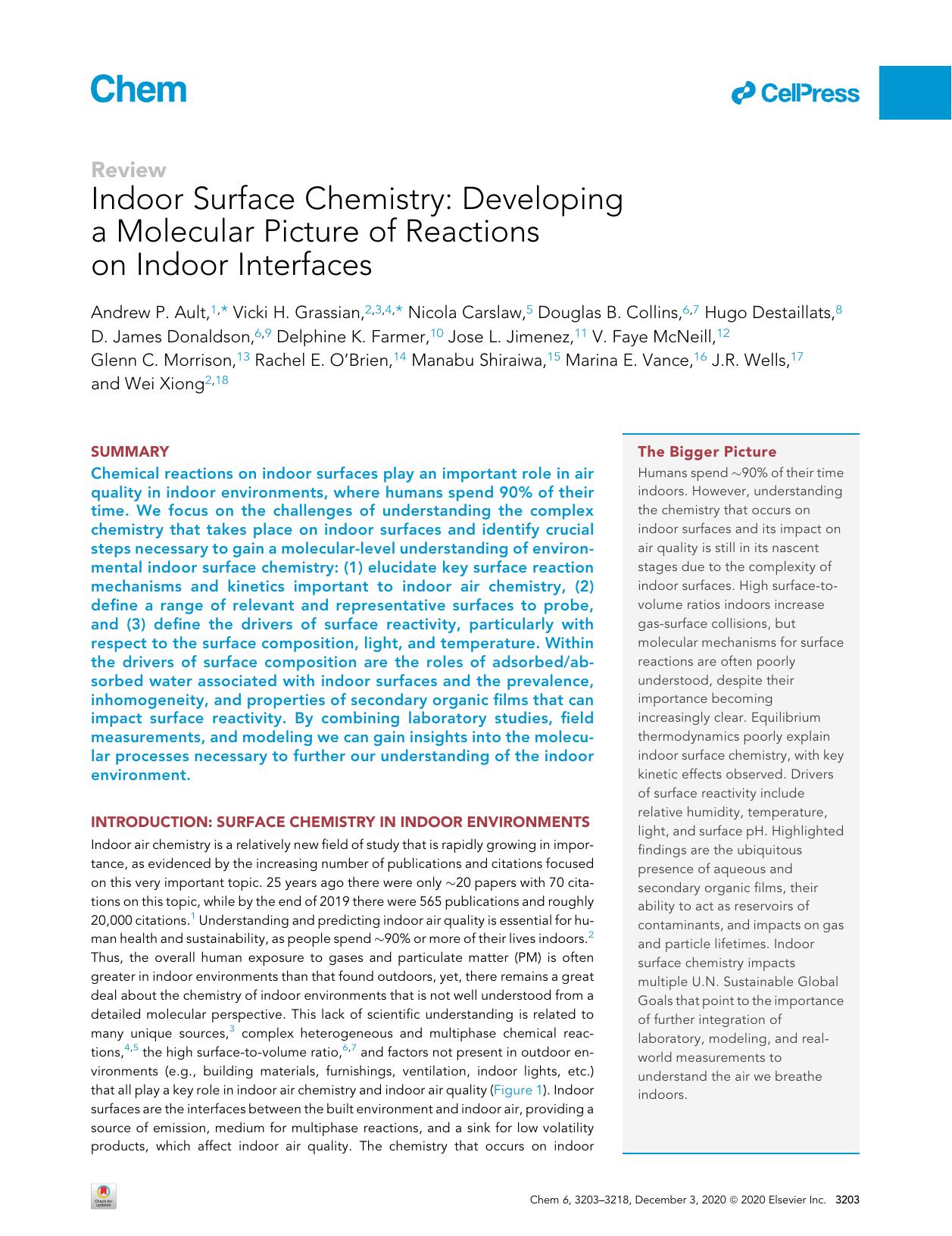 Indoor Surface Chemistry: Developing a Molecular Picture of Reactions on Indoor Interfaces by unknow
