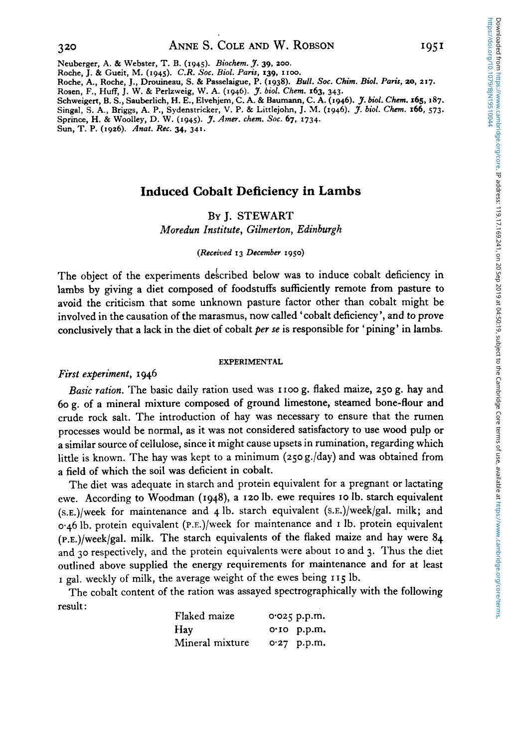 Induced Cobalt Deficiency in Lambs by J. Stewart