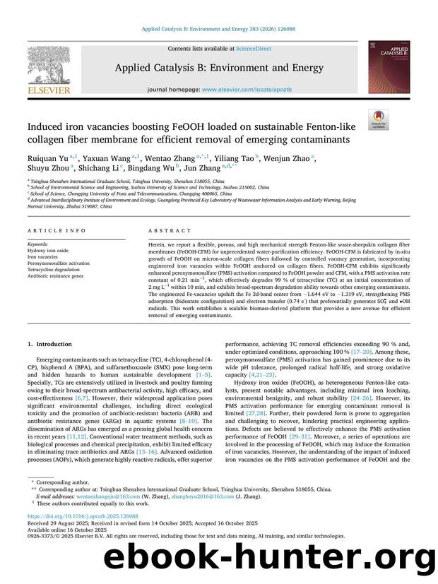 Induced iron vacancies boosting FeOOH loaded on sustainable Fenton-like collagen fiber membrane for efficient removal of emerging contaminants by unknow