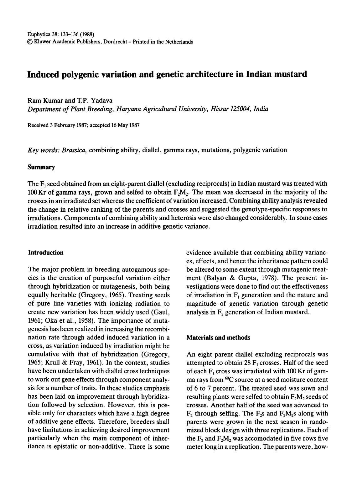 Induced polygenic variation and genetic architecture in Indian mustard by Unknown