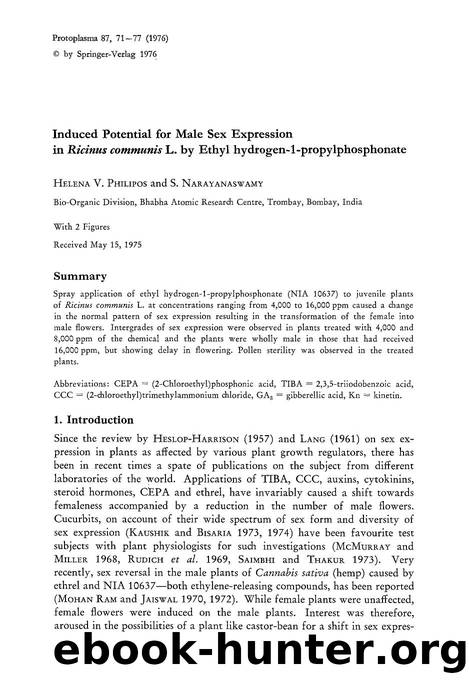 Induced potential for male sex expression in <Emphasis Type="Italic">Ricinus communis <Emphasis> L. by ethyl hydrogen-1-propylphosphonate by Unknown