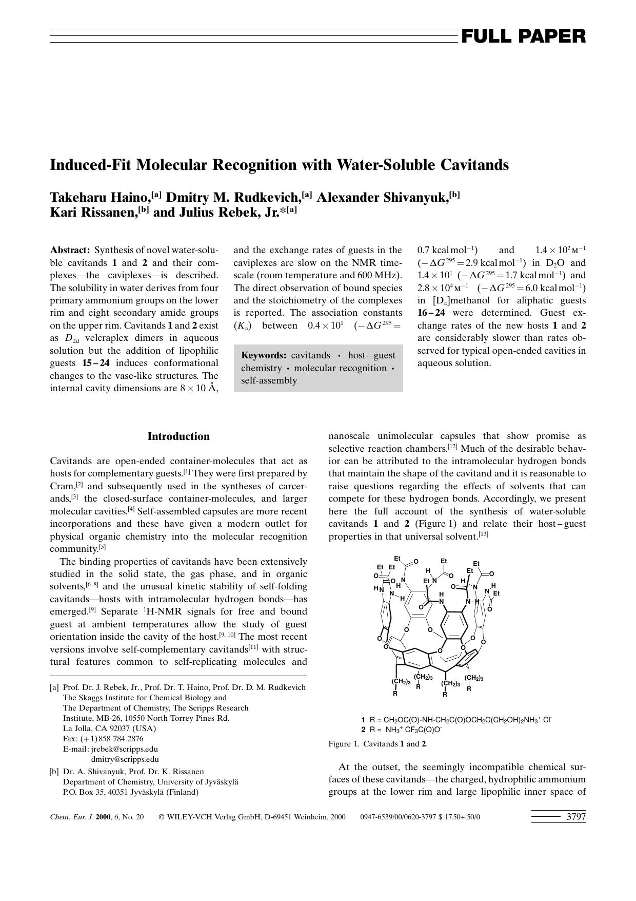 Induced-Fit Molecular Recognition with Water-Soluble Cavitands by Unknown