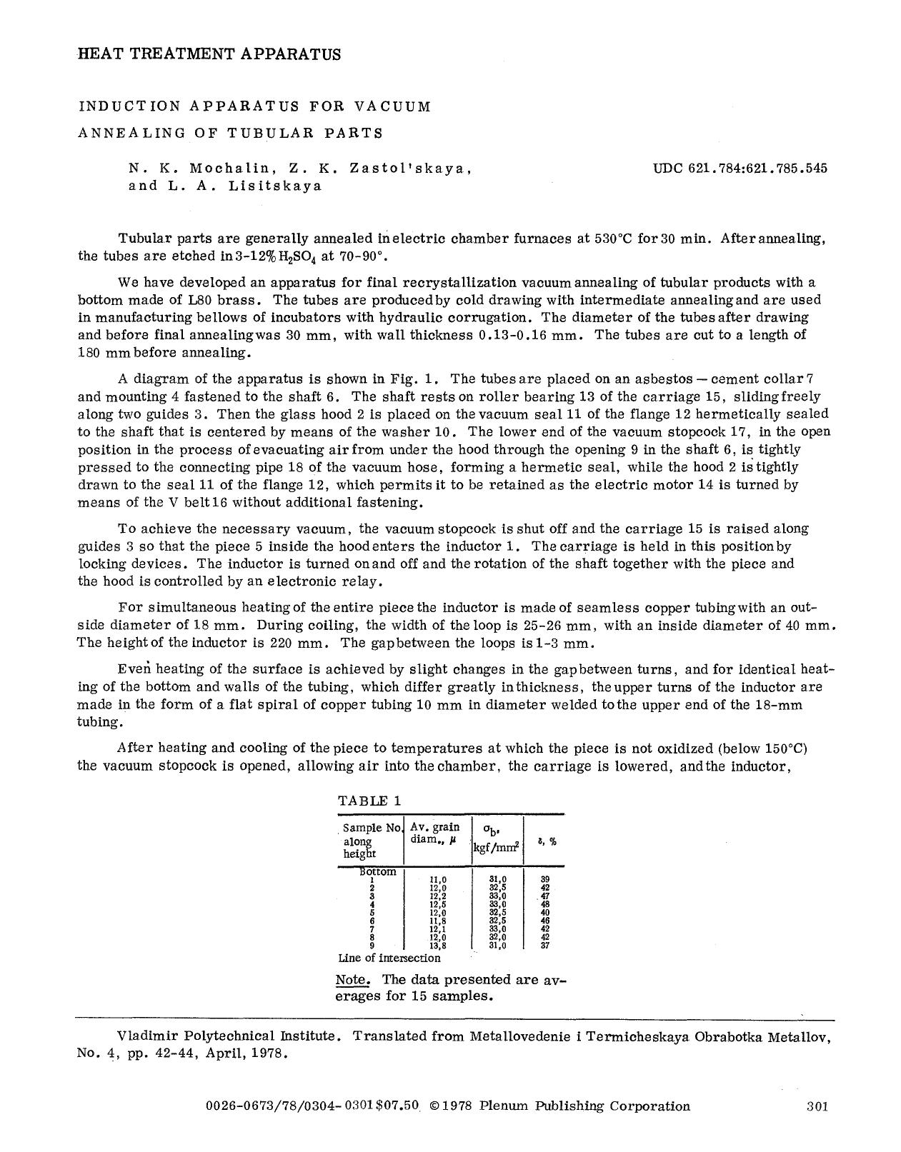 Induction apparatus for vacuum annealing of tubular parts by Unknown