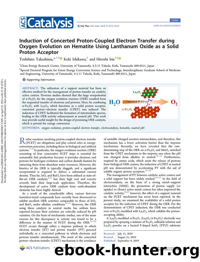 Induction of Concerted Proton-Coupled Electron Transfer during Oxygen Evolution on Hematite Using Lanthanum Oxide as a Solid Proton Acceptor by Toshihiro Takashima Koki Ishikawa & Hiroshi Irie