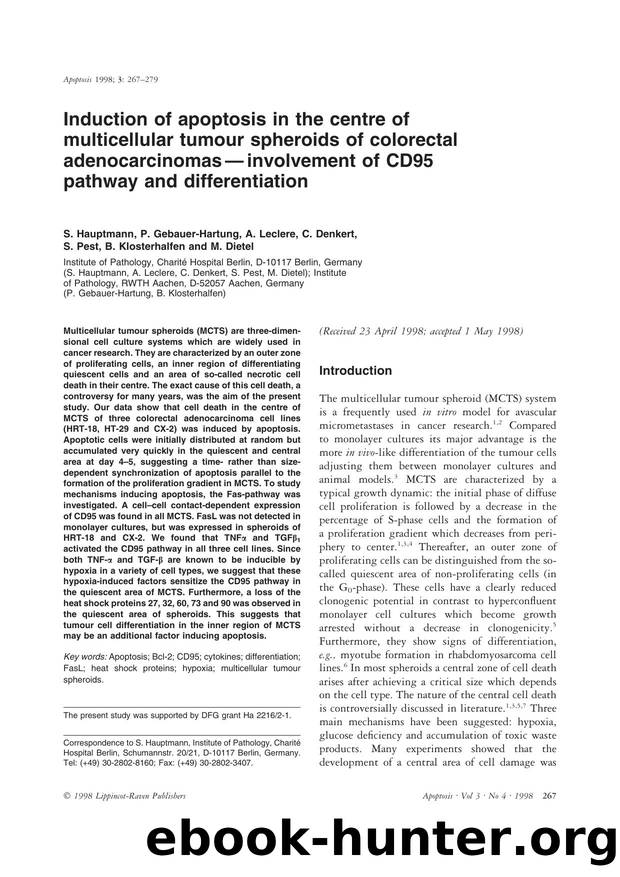 Induction of apoptosis in the centre of multicellular tumour spheroids of colorectal adenocarcinomas&#x2014;involvement of CD95 pathway and differentiation by Unknown