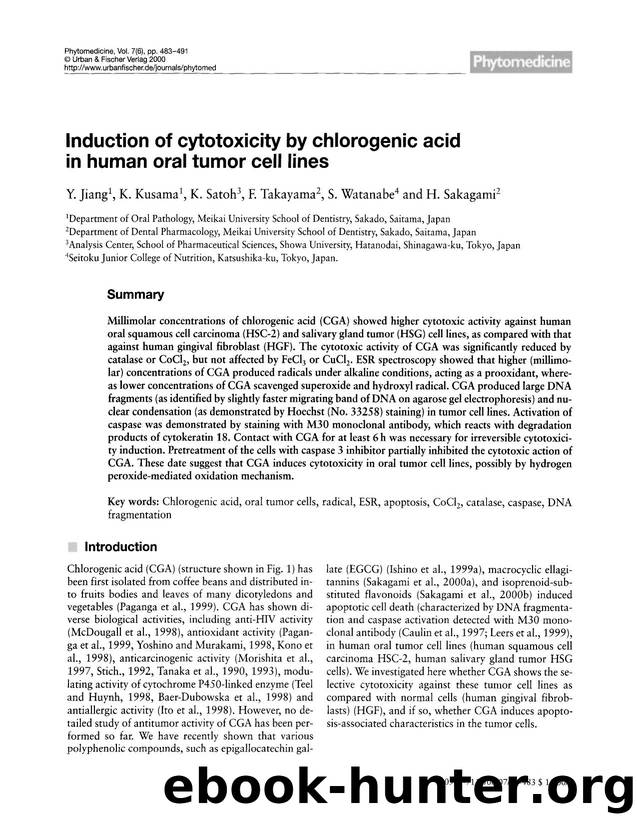 Induction of cytotoxicity by chlorogenic acid in human oral tumor cell lines by Y. Jiang & K. Kusama & K. Satoh & F. Takayama & S. Watanabe & H. Sakagami