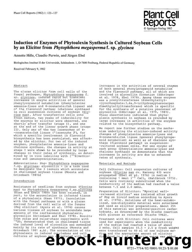 Induction of enzymes of phytoalexin synthesis in cultured soybean cells by an elicitor from <Emphasis Type="Italic">Phytophthora megasperma<Emphasis> f. sp. <Emphasis Type="Italic">glycinea<Emphasis> by Unknown