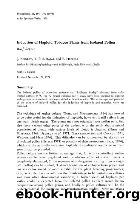 Induction of haploid tobacco plants from isolated pollen by Unknown
