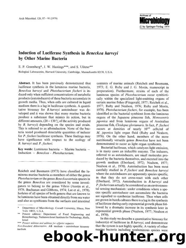 Induction of luciferase synthesis in <Emphasis Type="Italic">Beneckea harveyi<Emphasis> by other marine bacteria by Unknown